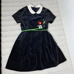 Sylvia Whyte Saks Fifth Avenue Blue Flower Velvet Dress Girls 6 *See Measurement
